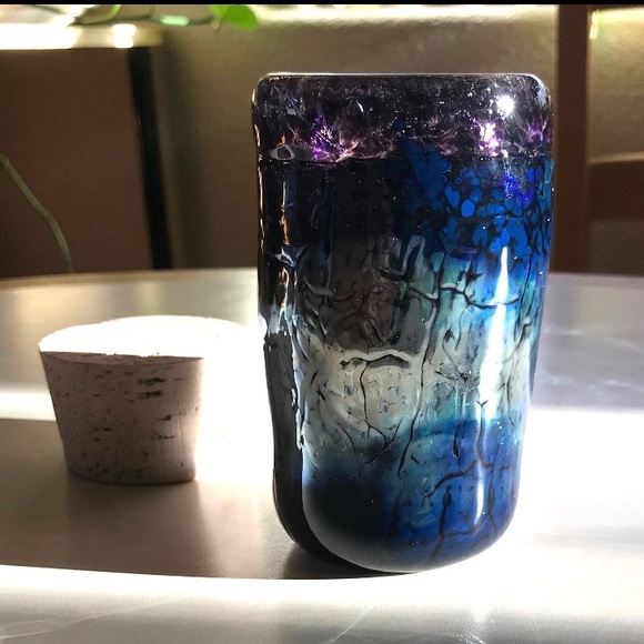 Dunmore Glassworks Hand Blown Art Glass Deep Space Royal Playa Jar with Cork - Picture 2 of 10